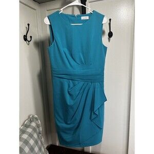 Calvin Klein Women’s Size 6 Sheath Dress Blue Aqua Sleeveless Knee Length